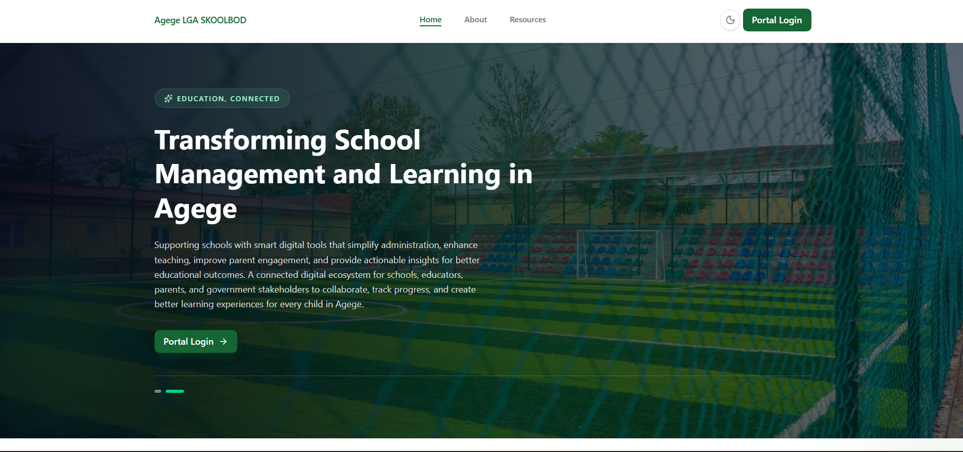 The Agege LGA portal running Skoolbod Nexa, introducing its connected school-management platform.